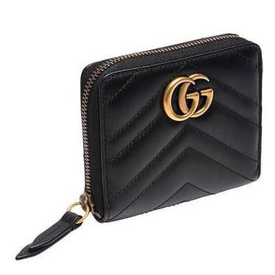 全新正品Gucci GG Marmont Matelasse wallet牛皮拉鍊短夾