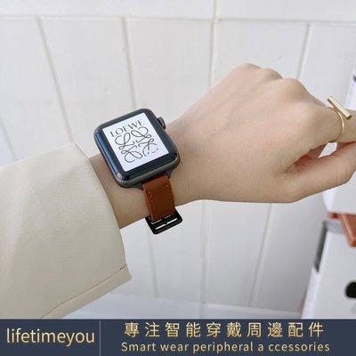 適用Apple Watch錶帶 愛馬仕真皮手錶帶 Hermes新色單圈錶帶 替換錶帶 iwatch7代手錶腕帶