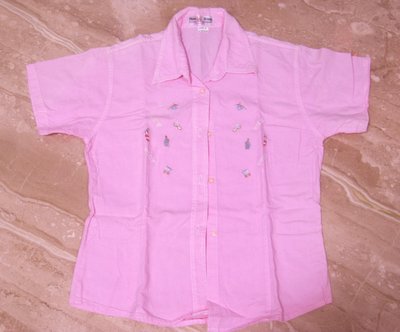 【堆堆樂】╭ ☆九成新++SHEN XING粉紅短袖修身襯衫大碼 短袖薄外套 襯衣--XL號
