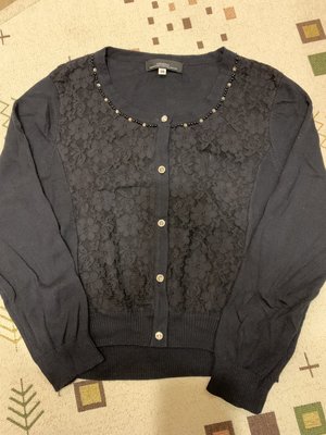GINKOO黑色七分袖蕾絲針織外套(36)