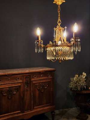 法國 純銅 高品質 手工切割 閃亮水晶 (4燈) 巴卡拉 古典 水晶燈 B917⚜️卡卡頌 歐洲古董⚜️ ✬