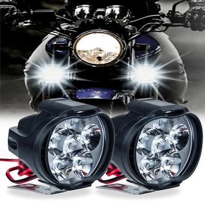 2pcs 摩托車大燈 6 LED 燈白色射燈電動車踏板車燈高亮度改裝輔助燈泡-都有