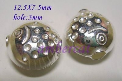 琥珀貓銀飾DIY【925純銀材料配件】造型圓珠~N7629~斑點魚~一個