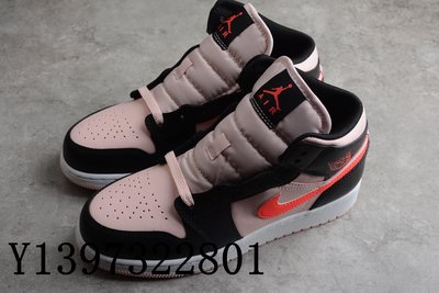 Nike Air Jordan 1 Mid GS 時尚 高筒休閒鞋 喬丹一代黑粉色休閒運動鞋 554725-604