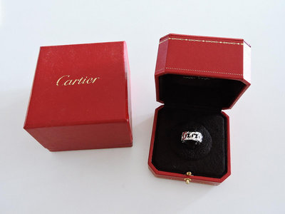 二手 卡地亞 Cartier 18K金 白K金 logo鏤空寬版戒指 男戒 女戒 尾戒 墜子 48