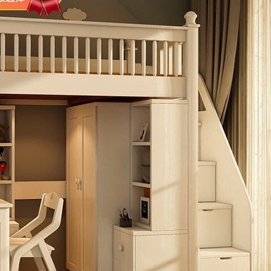 實木上下床帶衣櫃多功能高架床上床下桌小戶型兒童床書桌一體組合