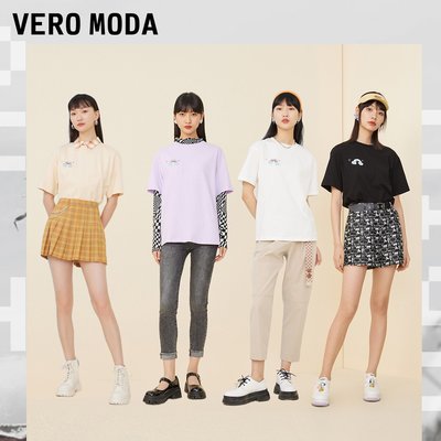 Vero Moda春夏季新款甜美可愛彩虹字母圖案T短袖T恤上衣女上衣