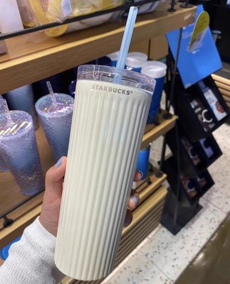 韓國星巴克夏季白色條紋不鏽鋼小熊鯨魚玻璃烏龜馬克杯子吸管奶瓶