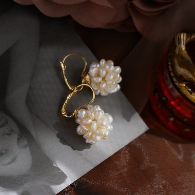 熱銷 法式小仙女~ins天然米粒珍珠球18k包金優雅復古耳環耳釘墜韓國女 可開發票