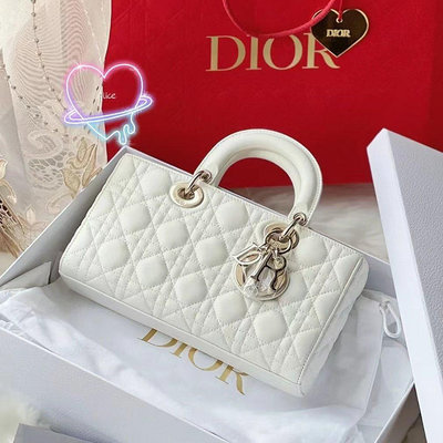 【SUNNY 精品】 Dior LADY D-JOY 手袋 白色 Cannage 藤格紋圖案羊皮 單肩包 手提包 鏈條包