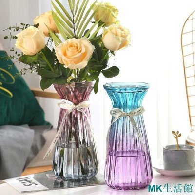 MK精品加厚玻璃花瓶 客廳插花擺件 水培富貴竹百合花片歐式特大號透明花瓶 花器 乾燥花瓶 北歐風裝飾 銀柳花瓶