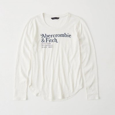 A&F 女生 薄 長袖t恤 長t 白色 logo AF Abercrombie Fitch BUYSOME F0717