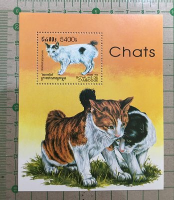 【郵卡庫2】【動物】柬埔寨1998年，貓小型張，新票  SP4216