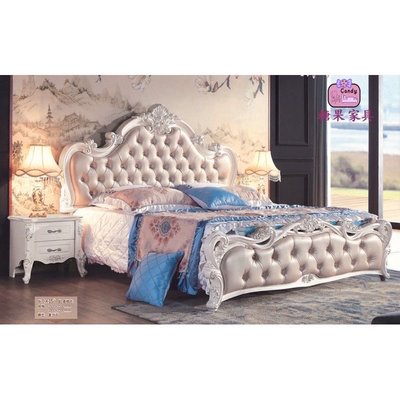 [糖果家具]法式床5尺奢華雕花床 雙人床 軟包床 簡約歐式床 皮床