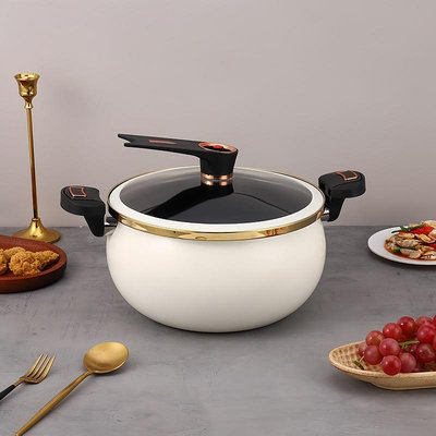 新款搪瓷微壓鍋家用大容量燉湯煲湯料理鍋多功能高顏值琺瑯壓力鍋