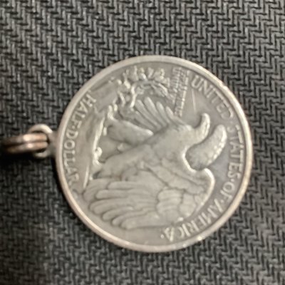 美國1945年行走女神五角銀幣鑲銀項鍊圓形環