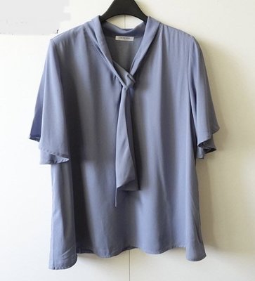 全新日本專櫃品牌Glacier灰藍色外雪紡內棉質綁帶短袖上衣