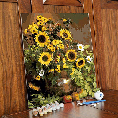 【熱賣精選】DIY數字油畫植物花卉菊花向日葵掛畫手繪填色客廳臥室書房裝飾畫
