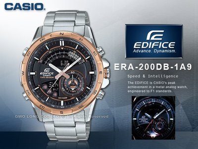 CASIO 卡西歐 手錶專賣店 國隆 EDIFICE ERA-200DB-1A9 賽車雙顯男錶 不鏽鋼錶帶 黑X玫瑰金錶