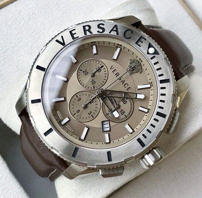 VERSACE Casual 茶褐色錶盤 棕色皮革錶帶 石英 三眼計時 男士手錶 VERG00118 凡賽斯腕錶