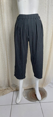 W724韓國BY RON腰鬆緊黑色直條紋寬褲