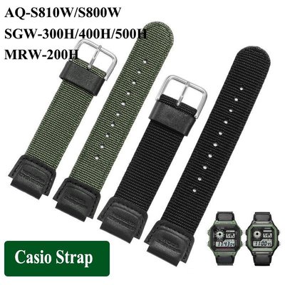 全館免運 18mm 耐用尼龍綠色黑色錶帶 適配卡西歐Casio AE-1200WH MRW-200 SGW-300 AQ-S810 可開發票