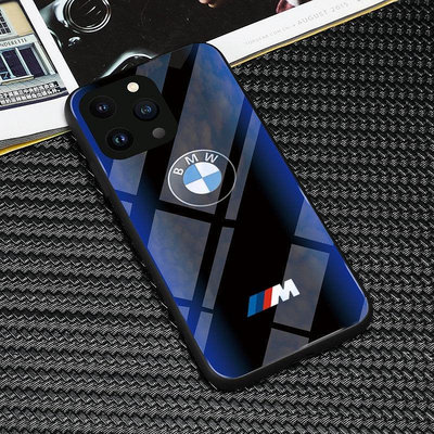 【熱銷】鋼化玻璃 Bmw 手機殼防水防指紋保護殼適用於 iPhone 11 14 Pro Max 13 Mini 15