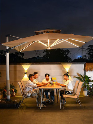 遠茂戶外遮陽傘庭院太陽傘室外別墅花園院子LED帶燈羅馬傘液壓傘