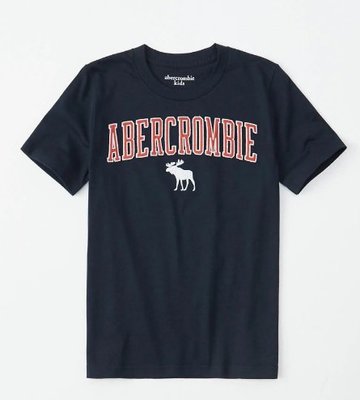 AF A&F abercrombie kids 經典款 大男童 車繡 大logo 麋鹿 短T 藍色
