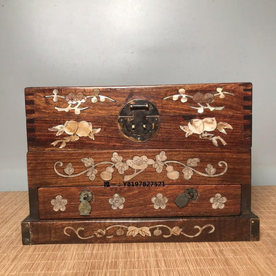 古玩古玩雜項古董木雕老物件收藏全品花梨木鑲貝殼家具民俗懷舊首飾盒