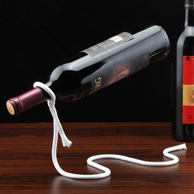 zakka LOFT創意繩索造型紅酒瓶架 工業風鐵製白色繩酒架 魔術隱形空中吊掛葡萄酒瓶架 酷個性裝飾繩子酒架 禮物