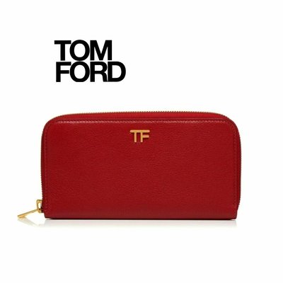 TOM FORD   ( 紅色×金屬金色 ) 真皮 拉鍊長夾 皮夾 錢包 中性款｜100%全新正品