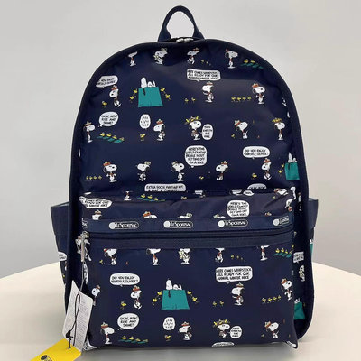 ＊新款免運＊LeSportsac  x Snoopy 深藍史努比 3747 輕便休閒雙主袋多夾層大容量雙肩背包 出差旅行包 後背包書包 電腦包