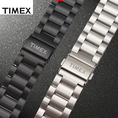 全館免運 TIMEX/天美時手錶帶20 22mm鋼帶男精鋼實心黑色適配T49905 T49963J3 可開發票