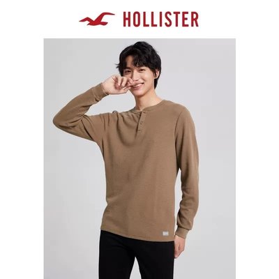 【Japan潮牌館】美國hollister hco海鷗23男春季新款柔軟亨利領華夫格長袖打底T恤