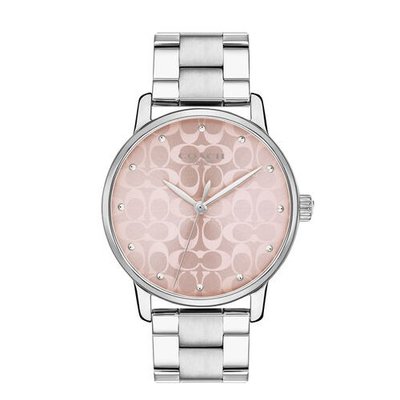 【美麗小舖】COACH 14503406 銀色鋼錶帶 36mm 女錶 手錶 腕錶 粉色鏡面-全新真品現貨在台