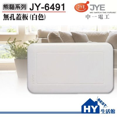中一電工 熊貓系列 螢光開關 大面板 JY-6491 一連無穴蓋板 白色 封口蓋板