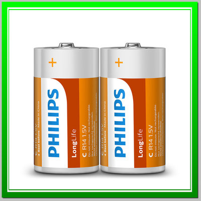 PHILIPS 飛利浦 碳鋅電池 C 2號電池 2入