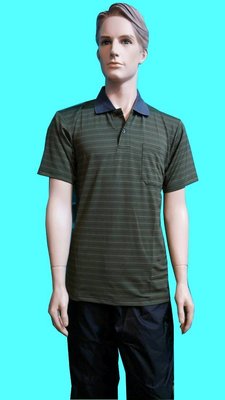 SKIP精品--咖啡紗男條紋POLO衫(綠)