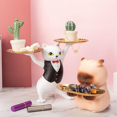 桌上收納托盤 擺件 樹脂妖嬈貓咪 ins 創意 家居裝飾品 鑰匙收納 化妝品收納 禮物滿599免運