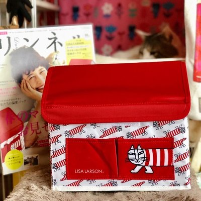 ☆Juicy☆日本雜誌附錄附贈 Lisa Larson 北歐 貓 條紋貓 收納雜貨 置物籃 雜物盒 收納袋 4053