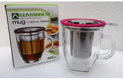 台灣製 GlassHouse #304 不鏽鋼濾網玻璃獨享杯/沖茶器/馬克杯 445ml  GH-915