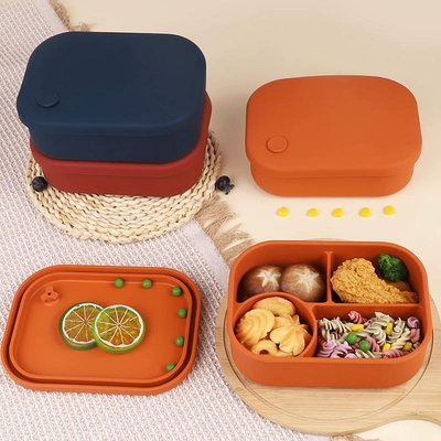 食品級矽膠飯盒 微波爐加熱保鮮盒 分格密封午餐便當盒