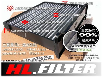 【工廠 直營】HL 台灣 真碳 加強版 三菱 LANCER ZINGER 正廠 型 複合式 活性碳 冷氣濾網 室內 濾網