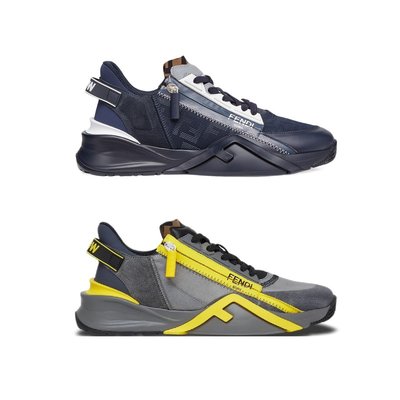 [全新真品代購] FENDI FF 異材質拼接 休閒鞋 / 運動鞋 (藍 / 灰) FLOW