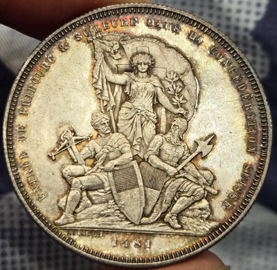 可議價1881年瑞士5法郎銀幣 NGC UNC清洗60733423【懂胖收藏】銀元 銀幣 洋錢
