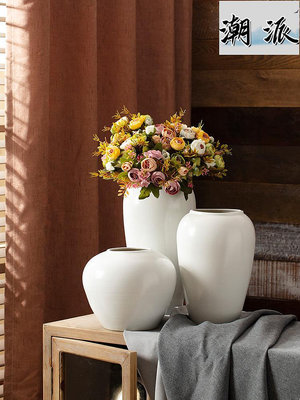 花瓶 插花花瓶 插花花器 大花瓶白色新中式陶罐現代簡約家居裝飾品插花陶瓷花瓶客廳擺件