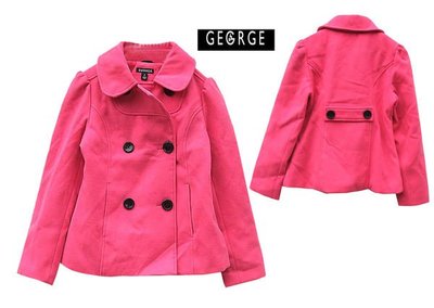 全新歐洲正品GEORGE 桃紅色雙排扣保暖絨外套，10-12歲適穿，特價399元-A175