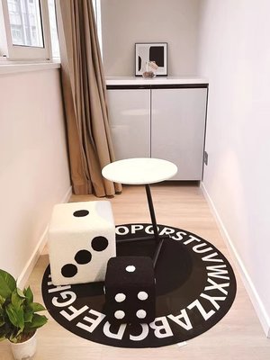 現代簡約小地毯圓形電腦椅書房臥室家用墊子黑色轉椅吊籃地墊耐臟