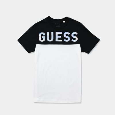 【GUESS】【零碼2L】GUESS男款短袖T恤亮面印字拼接黑白 F11180804-03